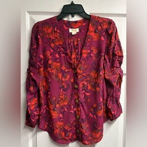 Maeve Anthropologie Floral  100% Viscose Jourdain Runa Blouse Size Medium